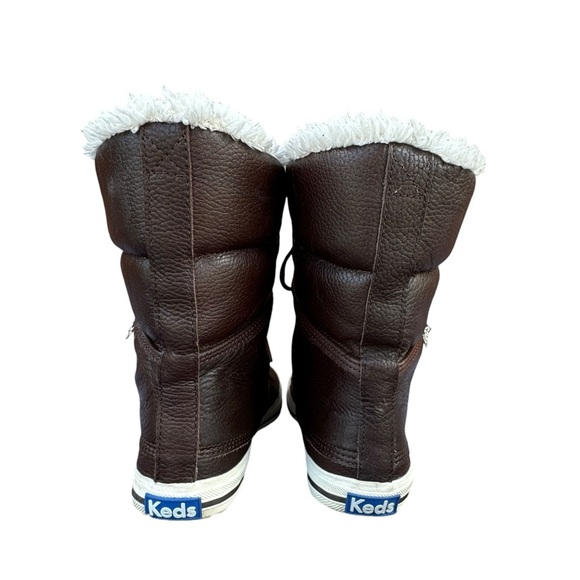 Leather Lace up Boots Sneakers High-top Size 7.5 Faux Fur Lining Keds - Picture 4 of 8